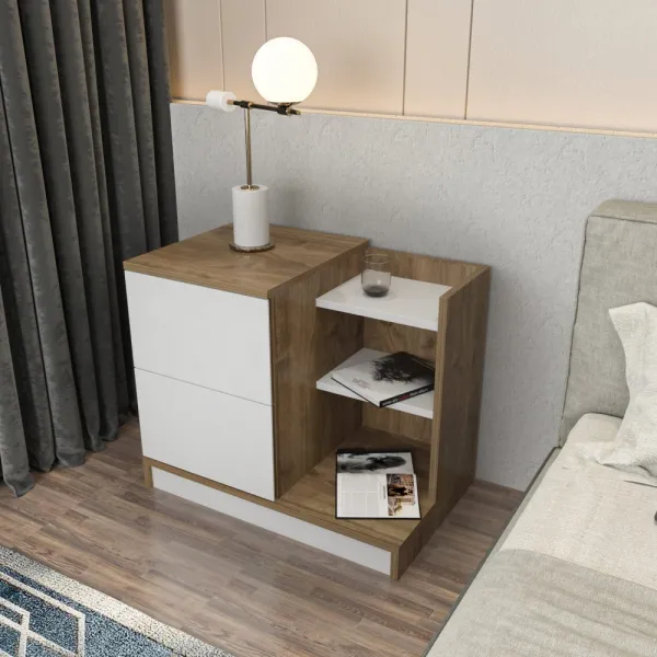 Nočný stolík Rena - White, Walnut