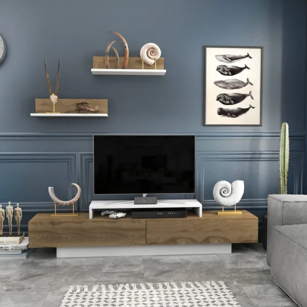 TV skrinka / Obývacia stena Lusi - White, Oud Oak