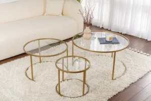Súprava konferenčných stolíkov Aurum - 80, 60, 42 - Gold, Transparent