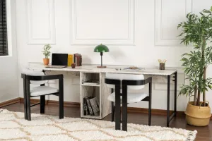Kalune Design Kancelářská sestava pro 2 osoby TWIN bílý mramor/černá