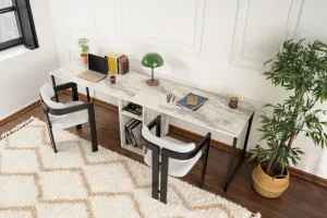 Kalune Design Kancelářská sestava pro 2 osoby TWIN bílý mramor/černá