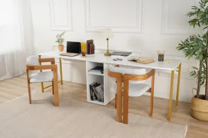 Kalune Design Kancelářská sestava pro 2 osoby TWIN bílá/zlatá