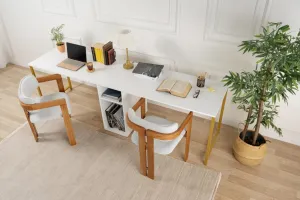Kalune Design Kancelářská sestava pro 2 osoby TWIN bílá/zlatá