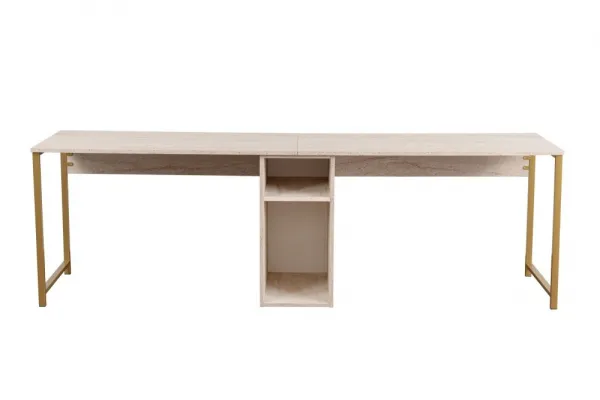 Kalune Design Kancelářská sestava pro 2 osoby TWIN travertin/zlatá