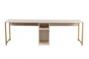 Kalune Design Kancelářská sestava pro 2 osoby TWIN travertin/zlatá
