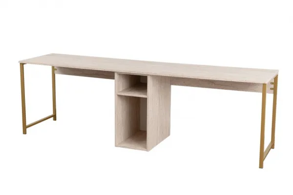 Kalune Design Kancelářská sestava pro 2 osoby TWIN travertin/zlatá