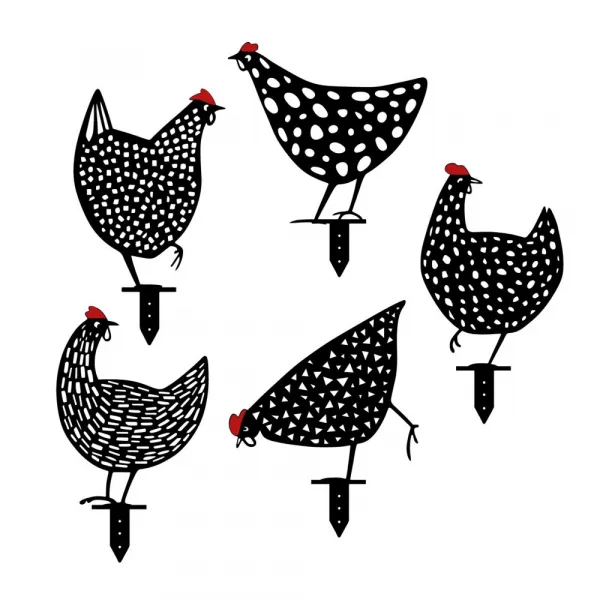 Súprava dekoratívnych kovových doplnkov do záhrady Chickens