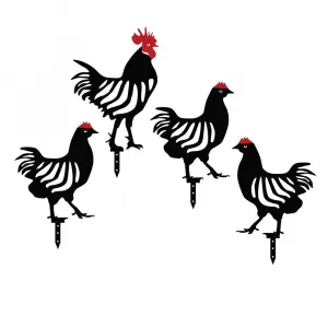 Súprava dekoratívnych kovových doplnkov do záhrady Chicken Family 4