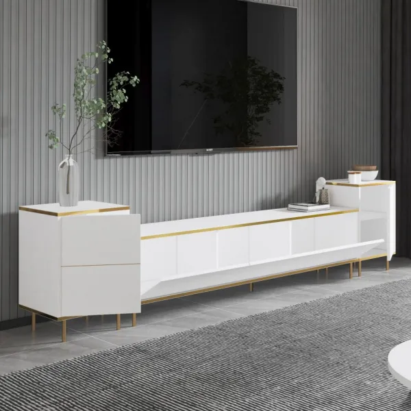 TV skrinka / Obývacia stena Imaj - White, Gold