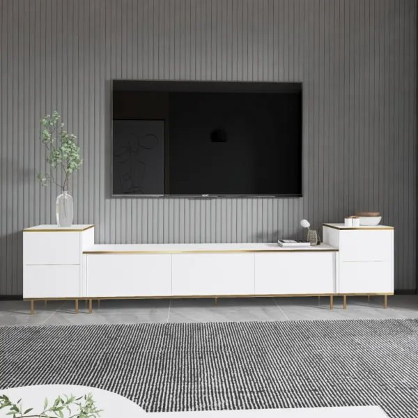 TV skrinka / Obývacia stena Imaj - White, Gold