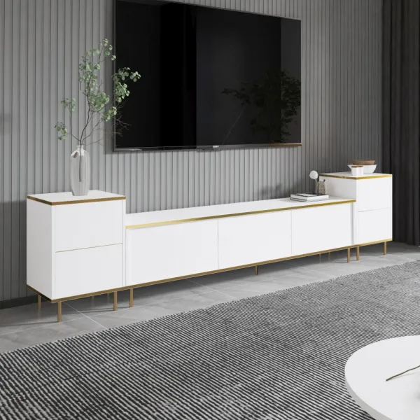 TV skrinka / Obývacia stena Imaj - White, Gold