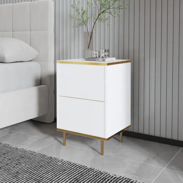 Nočný stolík Imaj - White, Gold