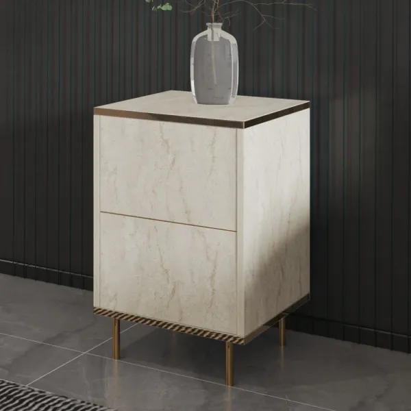 Nočný stolík Imaj - Travertine, Gold - POSLEDNÉ 2 KUSY