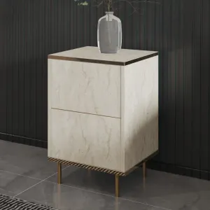 Nočný stolík Imaj - Travertine, Gold - POSLEDNÉ 2 KUSY
