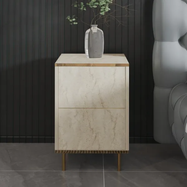 Nočný stolík Imaj - Travertine, Gold - POSLEDNÉ 2 KUSY