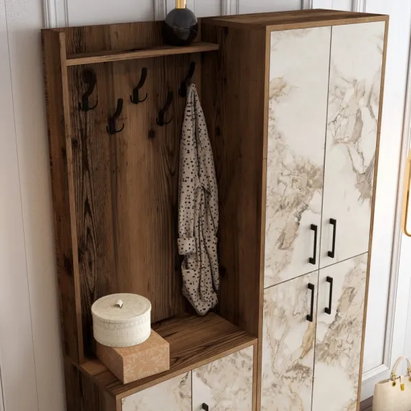 Predsieňová stena Berlin BA - Walnut, White Marble