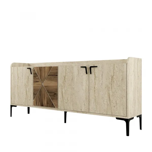 Konzolový stolík Venedik - Walnut, Travertine