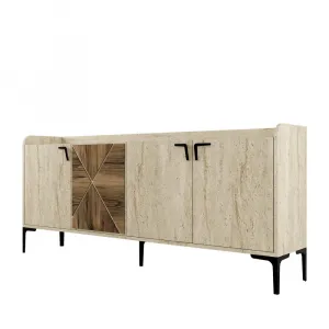 Konzolový stolík Venedik - Walnut, Travertine