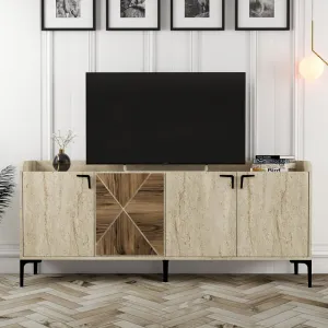 Konzolový stolík Venedik - Walnut, Travertine