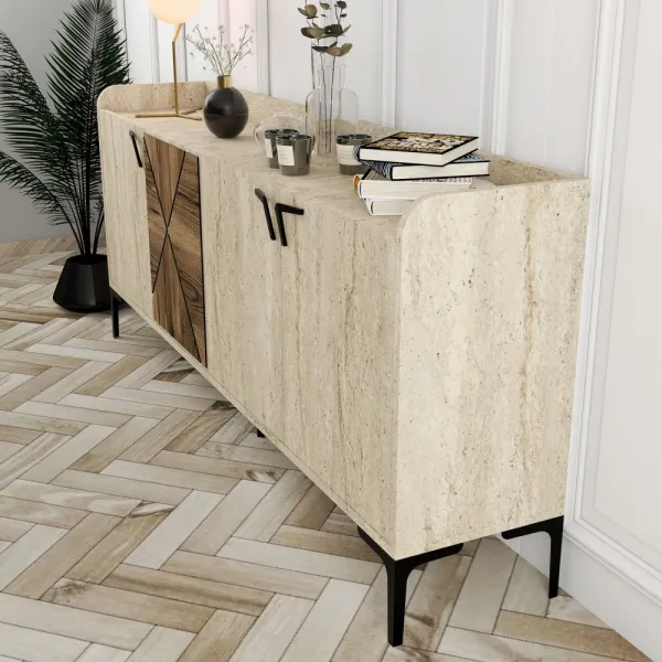 Konzolový stolík Venedik - Walnut, Travertine