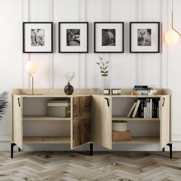 Konzolový stolík Venedik - Walnut, Travertine