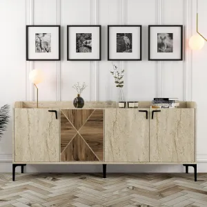 Konzolový stolík Venedik - Walnut, Travertine