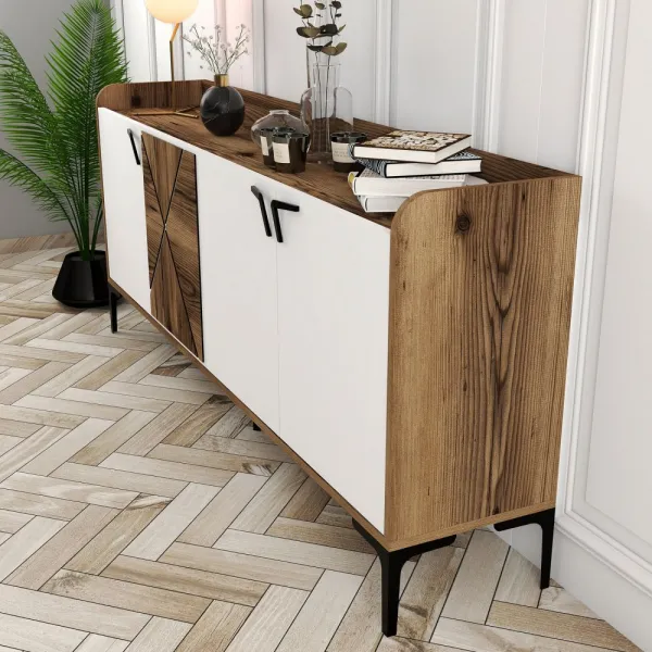 Konzolový stolík Venedik - Walnut, White