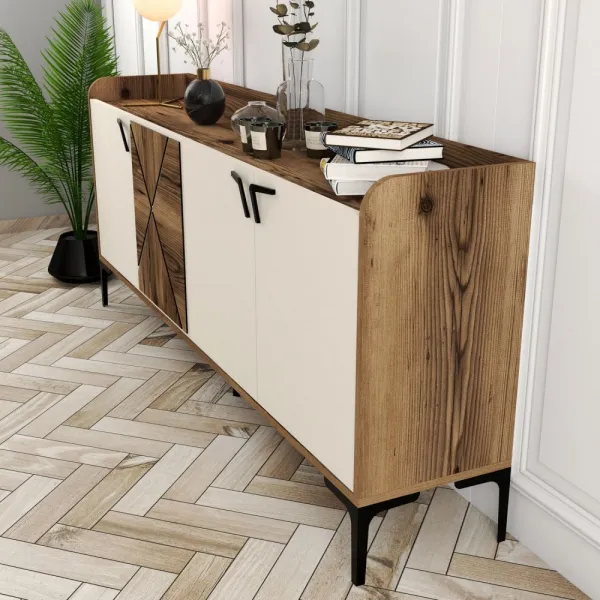 Konzolový stolík Venedik - Walnut, Cream