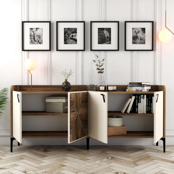 Konzolový stolík Venedik - Walnut, Cream