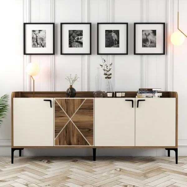 Konzolový stolík Venedik - Walnut, Cream
