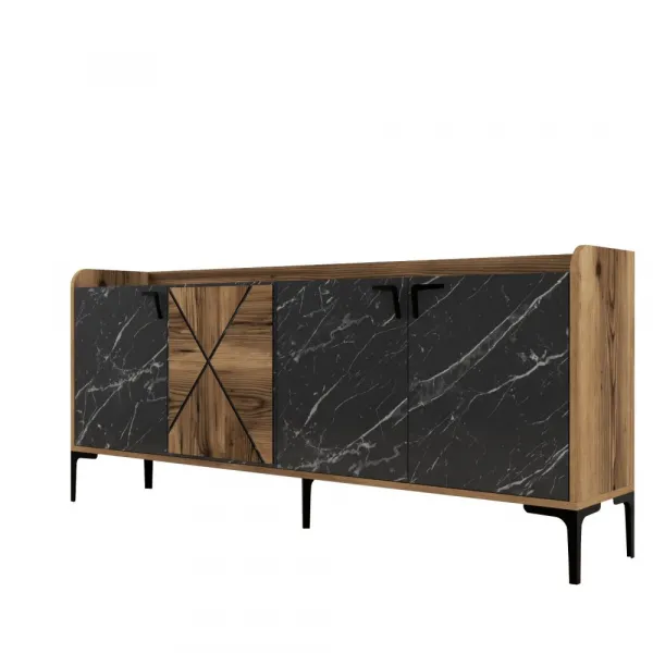 Konzolový stolík Venedik - Walnut, Black Marble