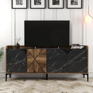 Konzolový stolík Venedik - Walnut, Black Marble