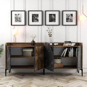 Konzolový stolík Venedik - Walnut, Black Marble