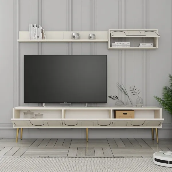 TV skrinka / Obývacia stena Lyon 2 - Cream, Gold