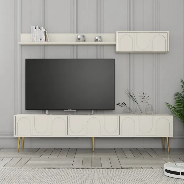 TV skrinka / Obývacia stena Lyon 2 - Cream, Gold