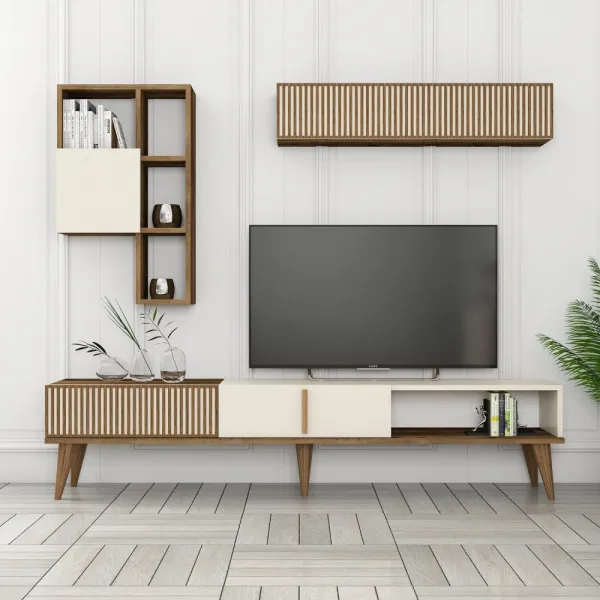TV skrinka / Obývacia stena Milan TV - Walnut, Cream
