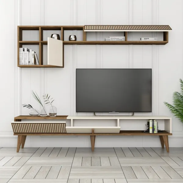 TV skrinka / Obývacia stena Milan TV - Walnut, Cream