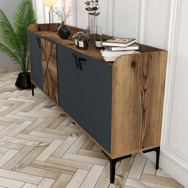 Konzolový stolík Venedik - Walnut, Anthracite