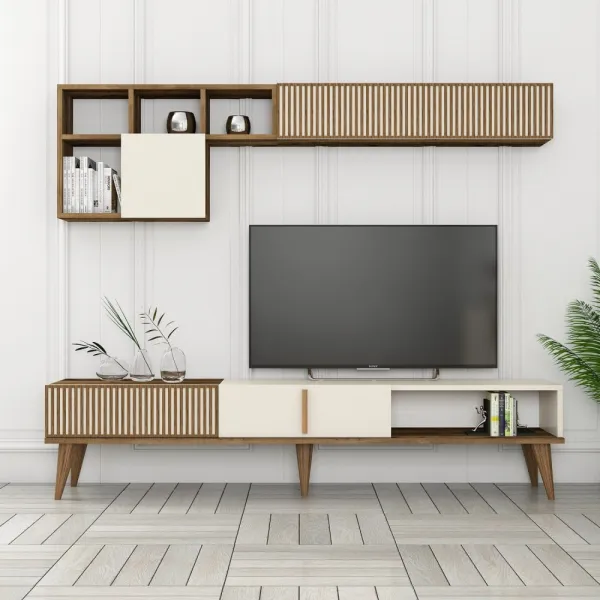TV skrinka / Obývacia stena Milan TV - Walnut, Cream