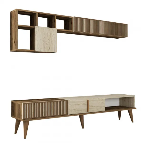TV skrinka / Obývacia stena Milan - Walnut, Travertine