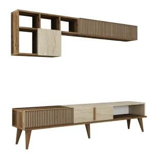 TV skrinka / Obývacia stena Milan - Walnut, Travertine
