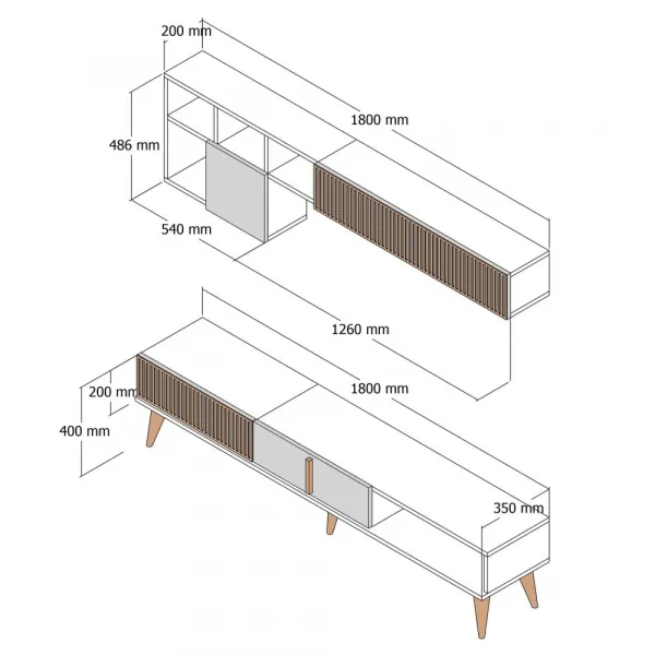 TV skrinka / Obývacia stena Milan - Walnut, Travertine