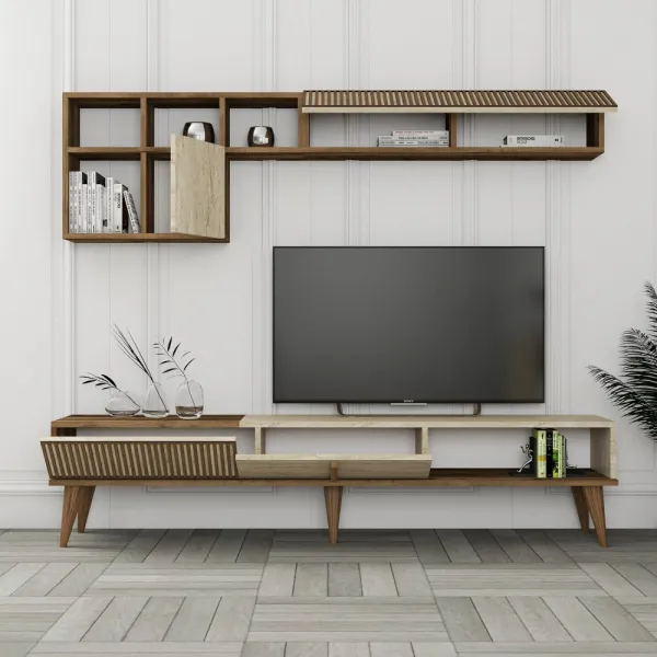 TV skrinka / Obývacia stena Milan - Walnut, Travertine