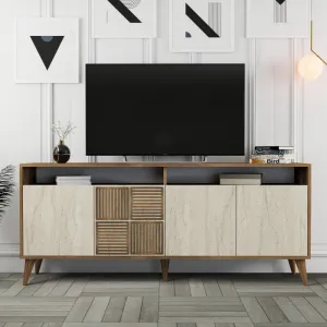 Konzolový stolík / Komoda Milan - Walnut, Travertine