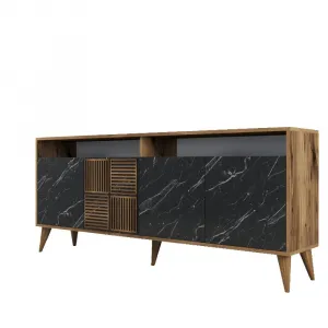 Konzolový stolík Milan - Walnut, Black Marble