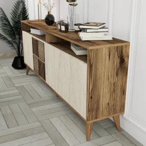 Konzolový stolík / Komoda Milan - Walnut, Travertine