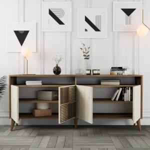 Konzolový stolík / Komoda Milan - Walnut, Travertine