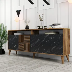 Konzolový stolík Milan - Walnut, Black Marble