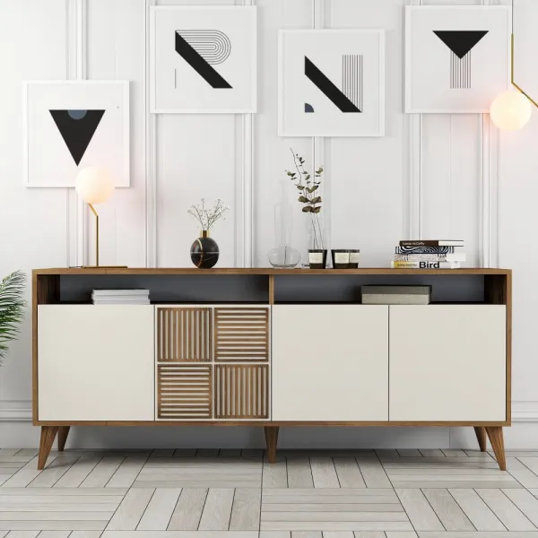 Konzolový stolík Milan - Walnut, Cream