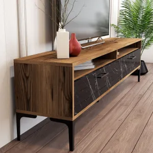TV skrinka / Obývacia stena Istanbul - Walnut, Black Marble